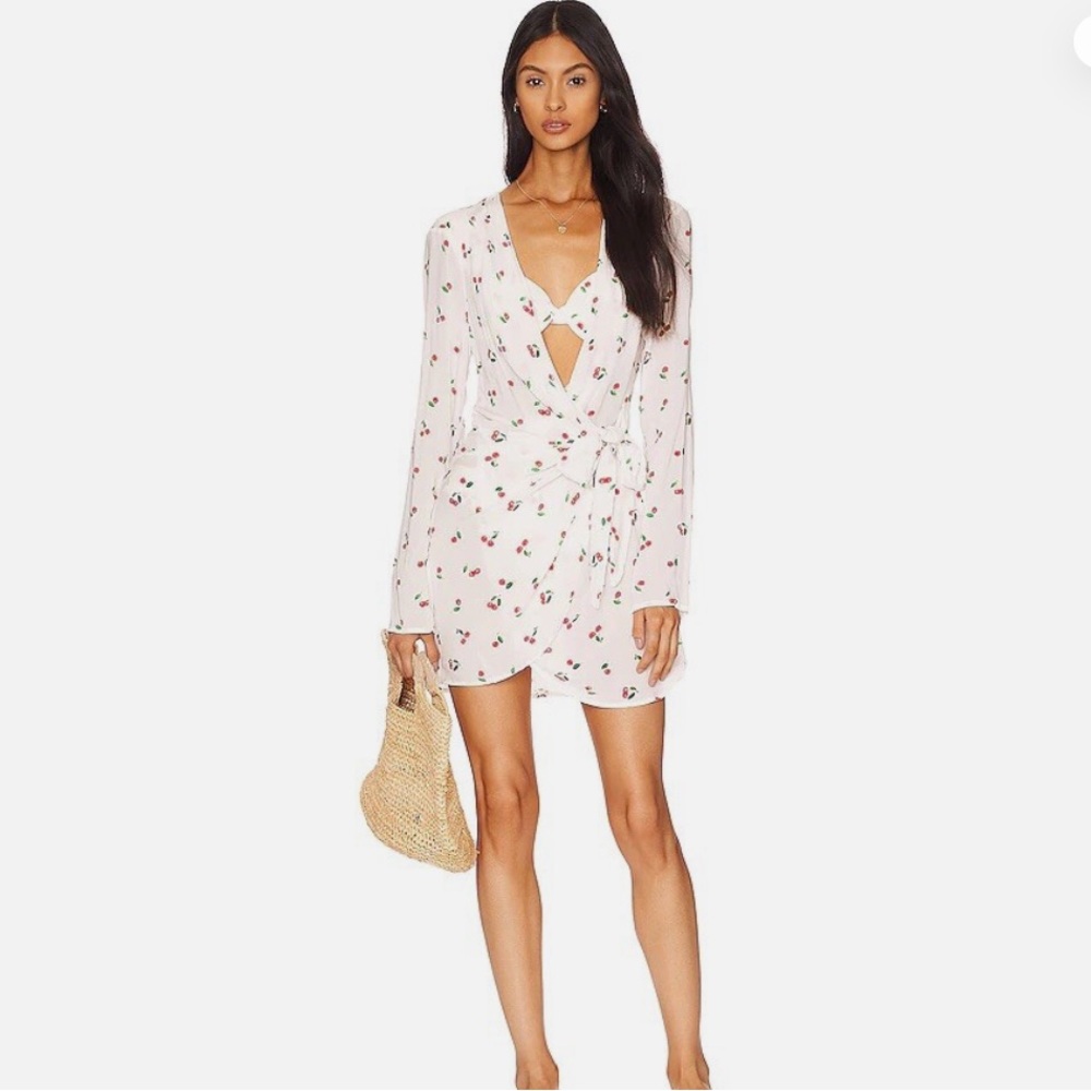 NWT WeWoreWhat Cowl Neck Mini Wrap Dress in Cherries